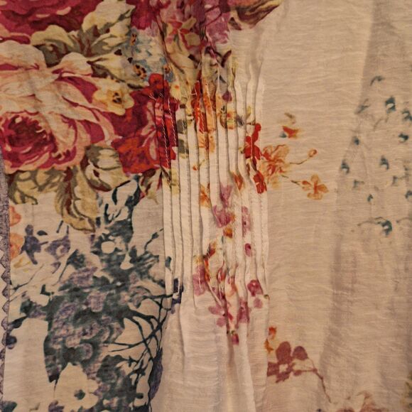 John Mark Tunic Blouse Top Mixed Print Floral Stripes Roll Tab Sleeves size M - Picture 5 of 12